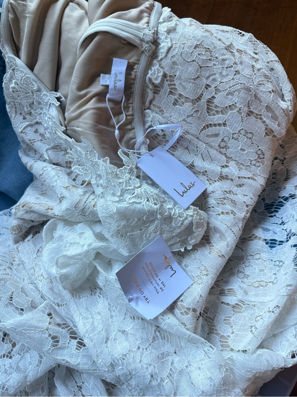 Lulu's Lace Off-Shoulder Wedding Dress in Ivory - Picture 8 of 14